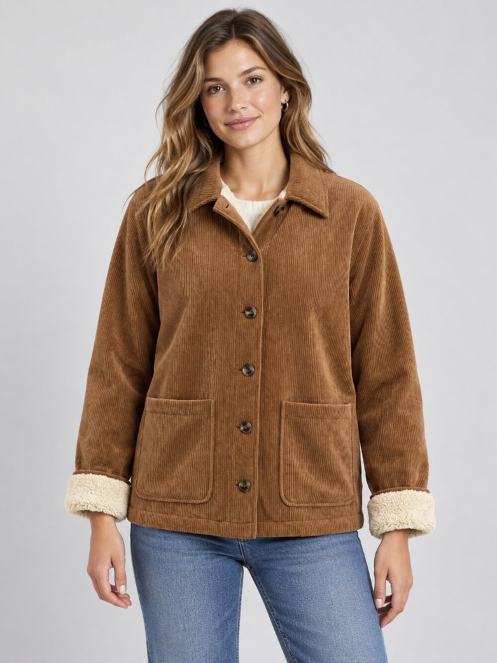 Boston Traders Corduroy Shacket XS Tan Sherpa Lined Shirt Jacket NWT